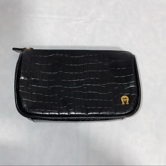 Etienne Aigner Handbags - Etienne Aigner Cosmetic Bag Black Clutch Zippered Lined LOGO